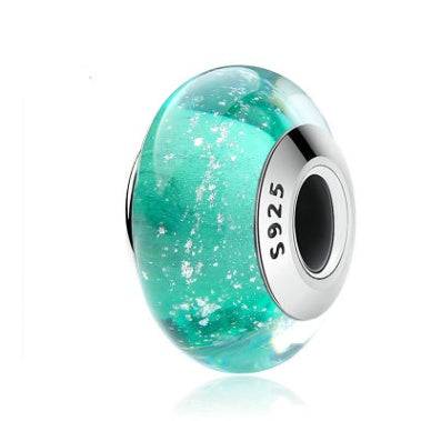 Turquoise glass bubble charm with silver core