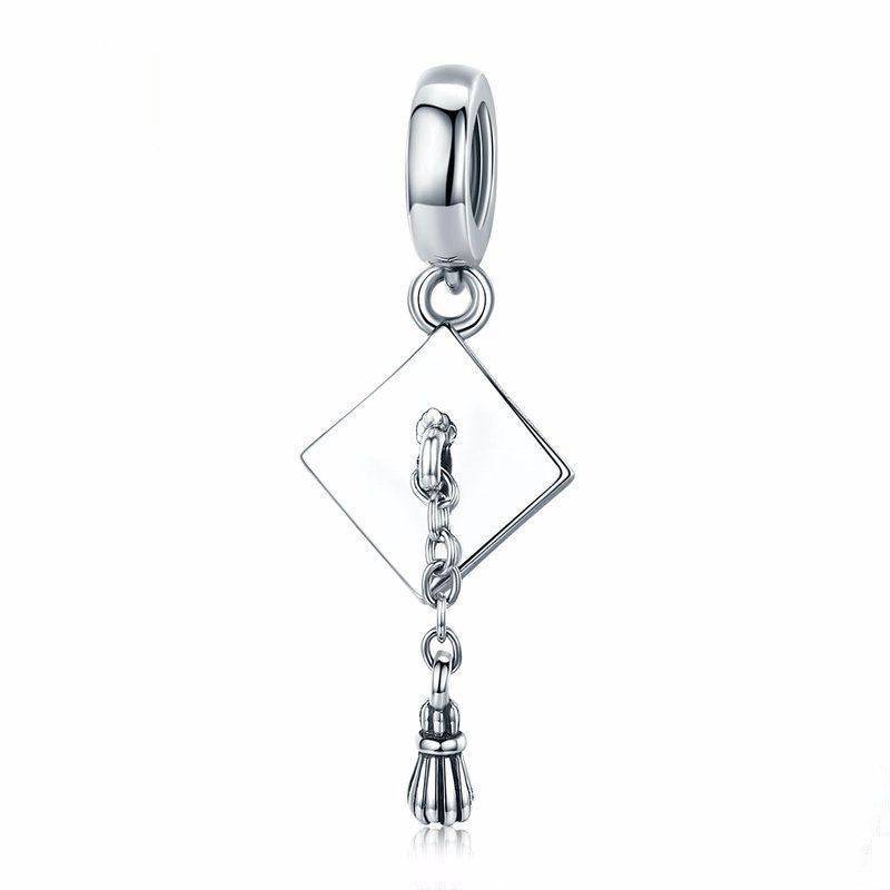 Elegant silver graduation hat charm with tassel