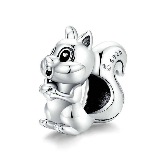 Silver squirrel charm with intricate details