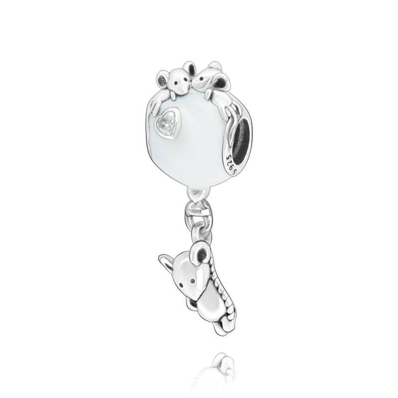 White balloon charm with mouse and koala