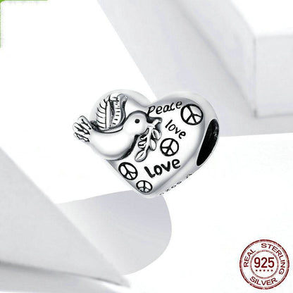 Heart-shaped Peace Dove Charm with love symbols