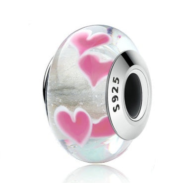 Glass bubble charm with pink heart design