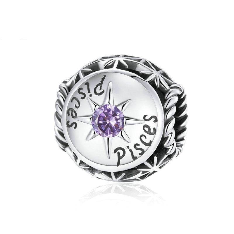 Pisces zodiac charm with purple zircon