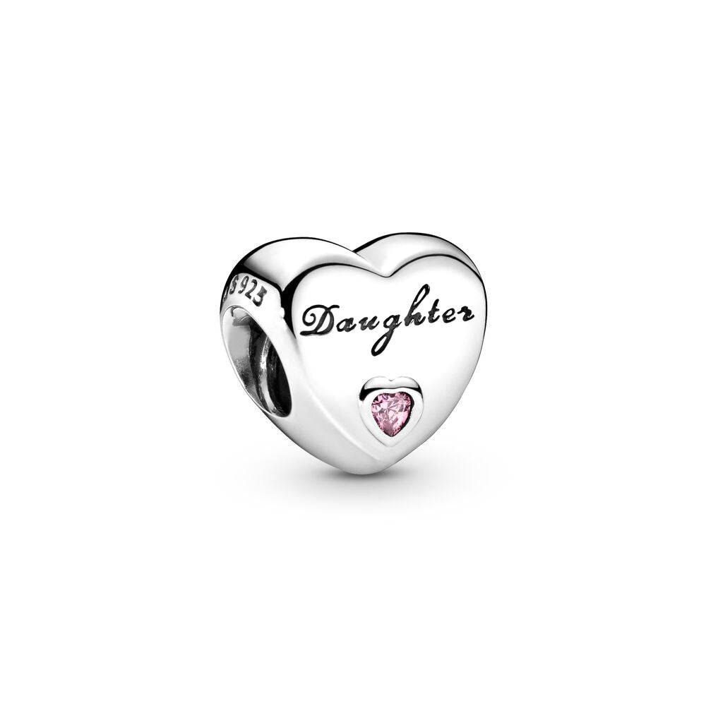 Heart-shaped daughter charm with pink gem