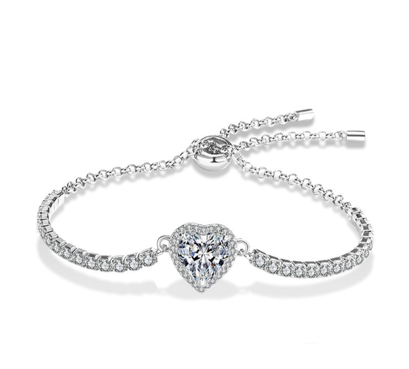 Silver Moissanite Heart Bracelet