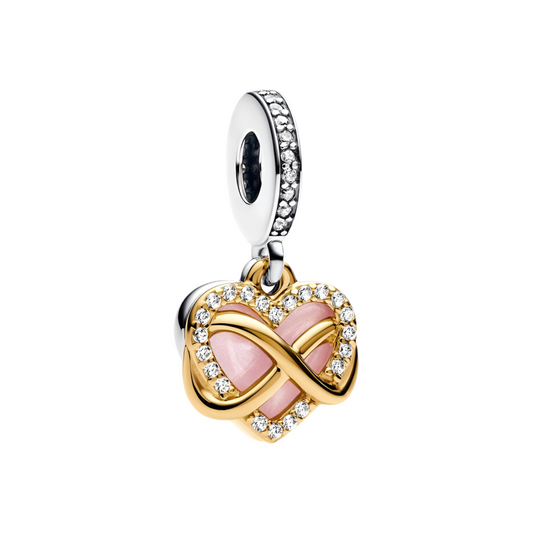 Infinity Heart Dangle Charm with gold and pink accents