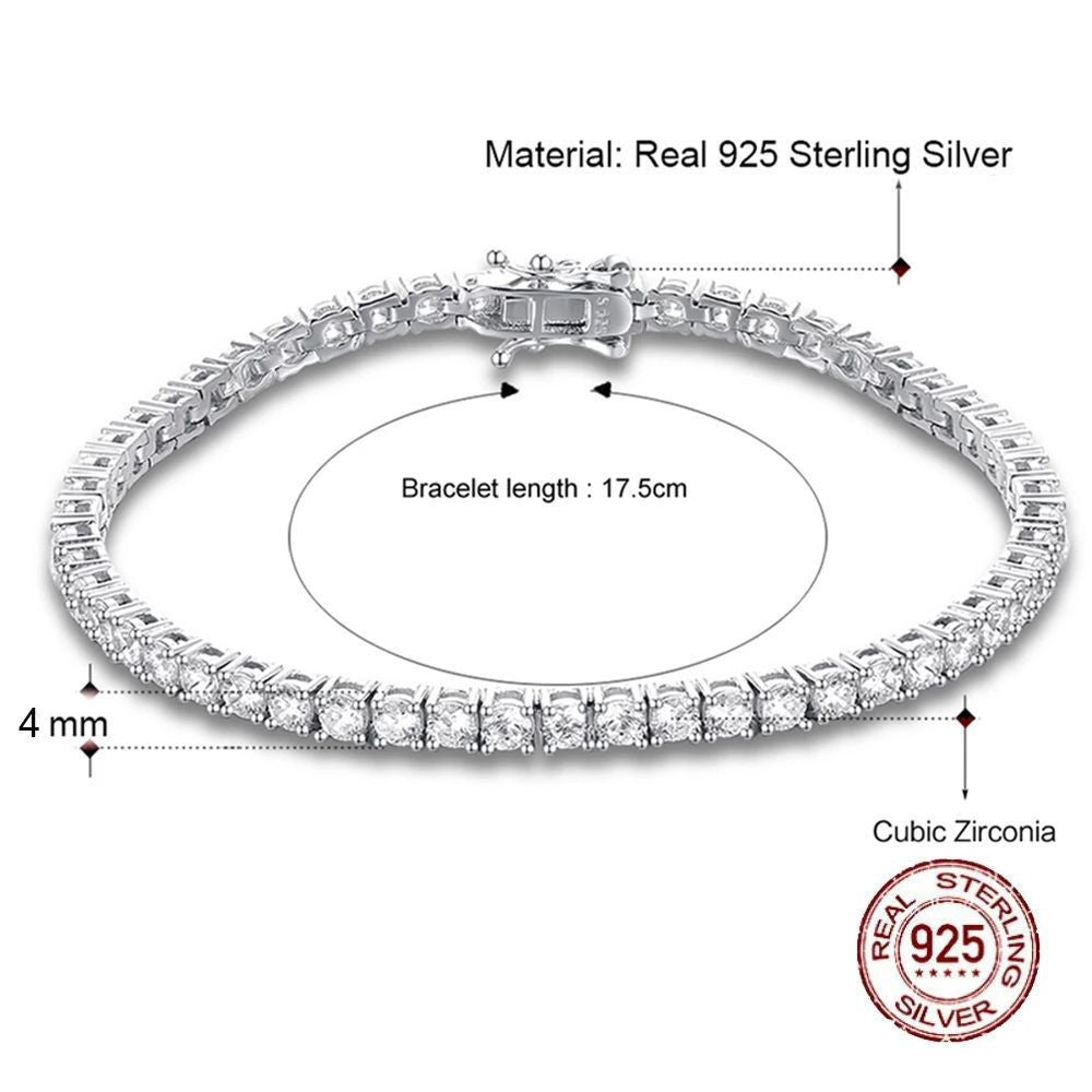 Detailed view of silver tennis bracelet dimensions.