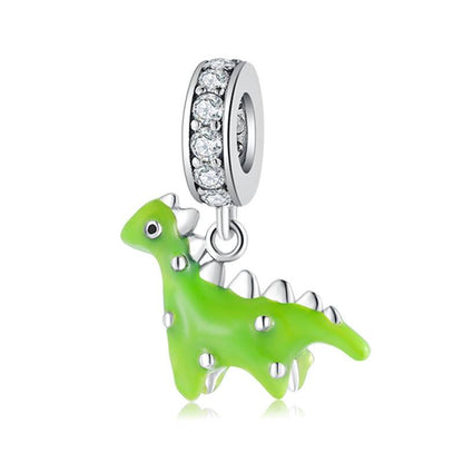 Green dinosaur charm with sparkling accents for bracelets