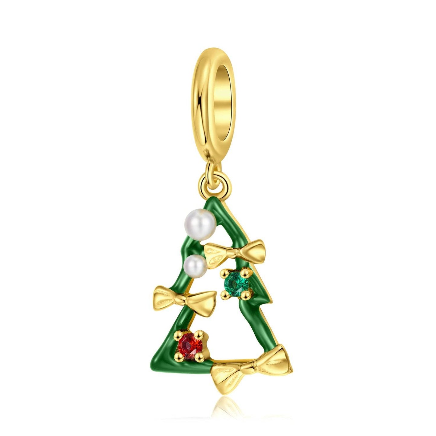 Elegant gold Christmas tree charm with festive accents