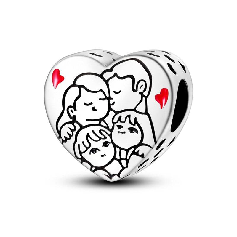 Heart charm with family hugging illustration