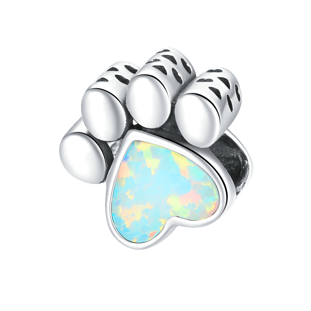 Dog paw charm with colorful opal heart center