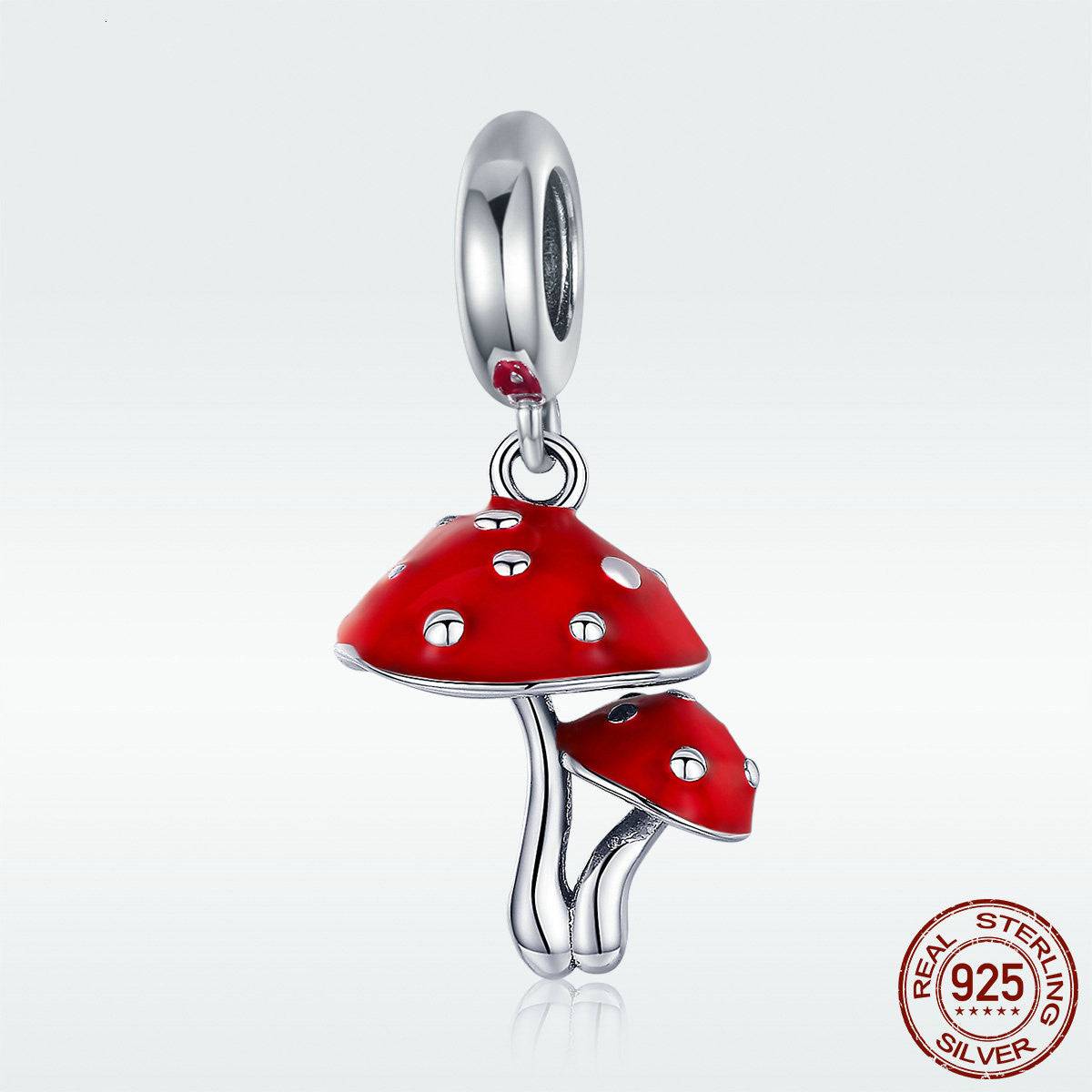 Nature-inspired mushroom charm in sterling silver