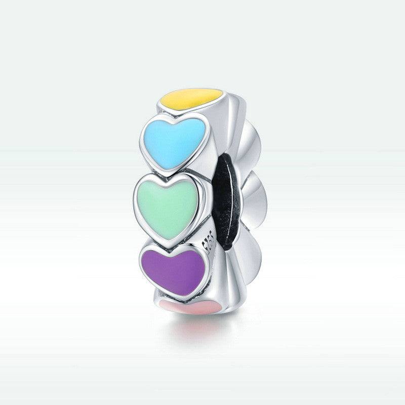 Vibrant heart charm spacer in rainbow colors