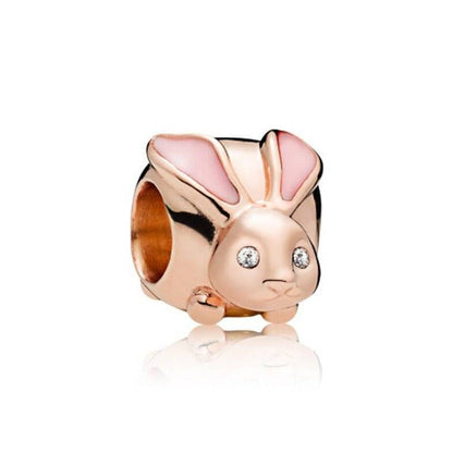 Rose gold rabbit charm with pink ears