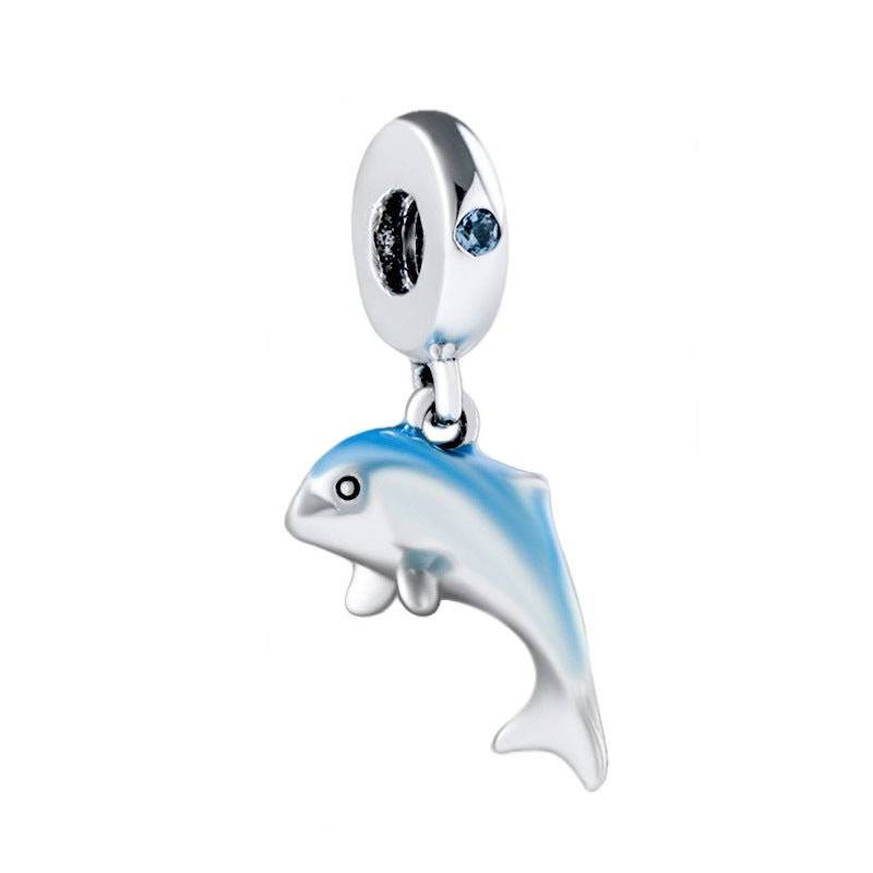 Dolphin Charm in silver with blue accents