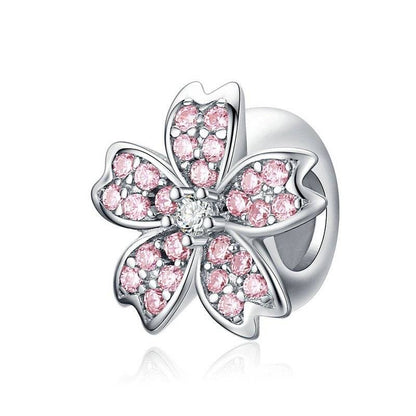 Pink flower charm with sparkling crystals